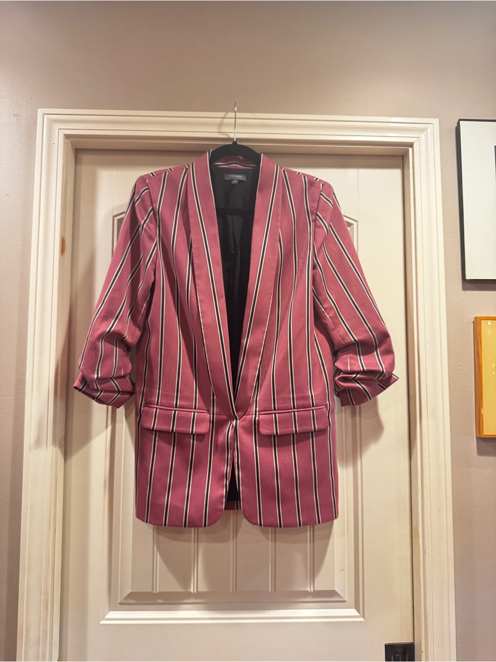 Madison Pink Striped Blazer with Black Trim